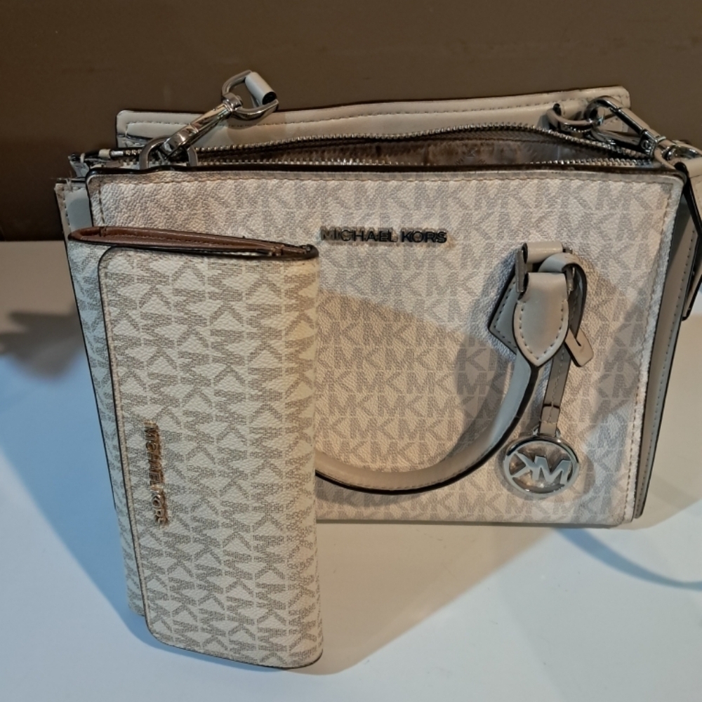 Michael Kors Beige Signature Satchel and Wallet